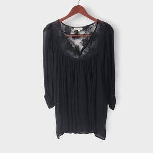 World Market Black Floral Lace Top Sheer Chiffon Overlay Sz L/XL‎ Goth Fairycore